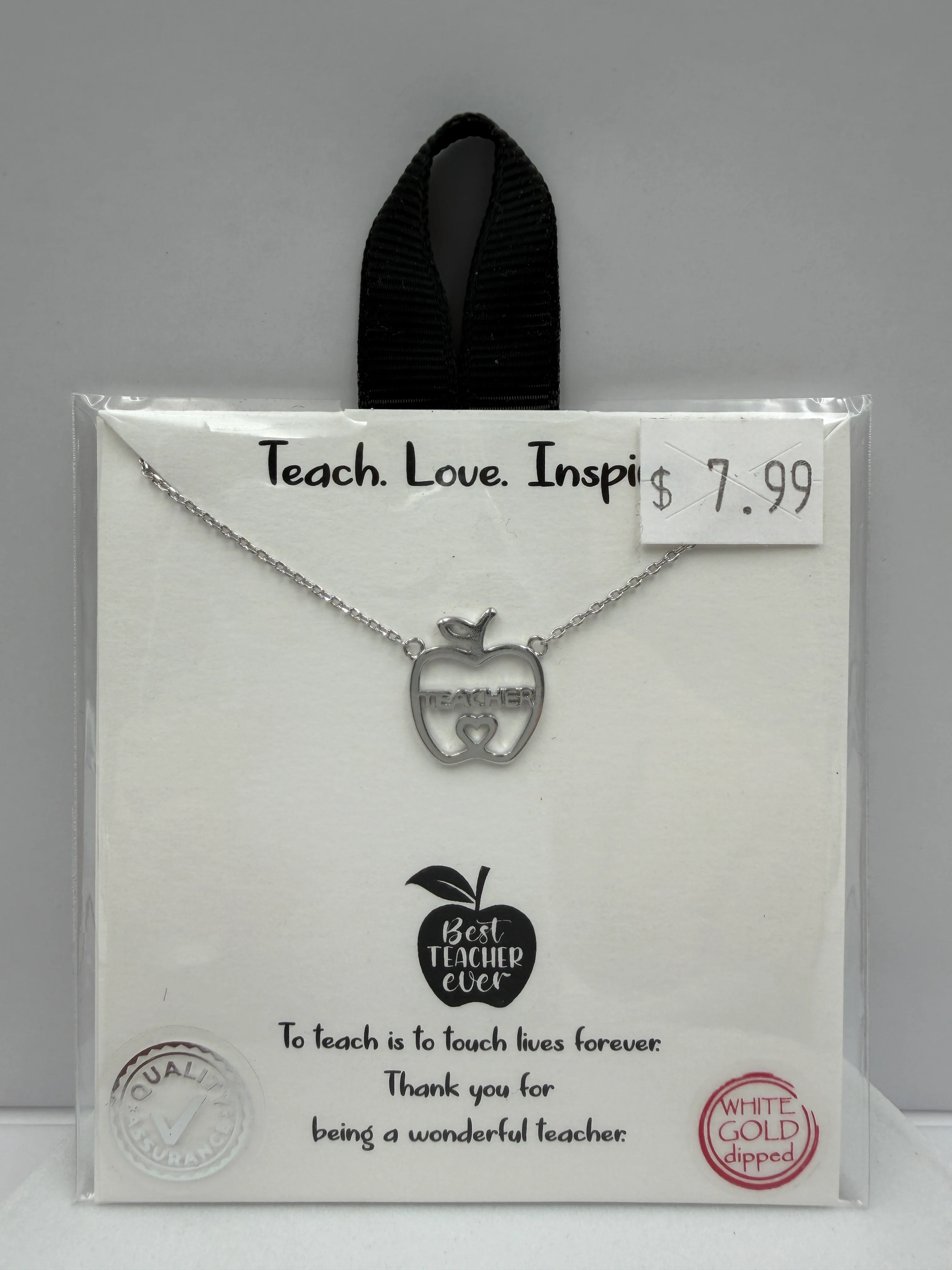 "Best Teacher" White Gold Dipped Necklace