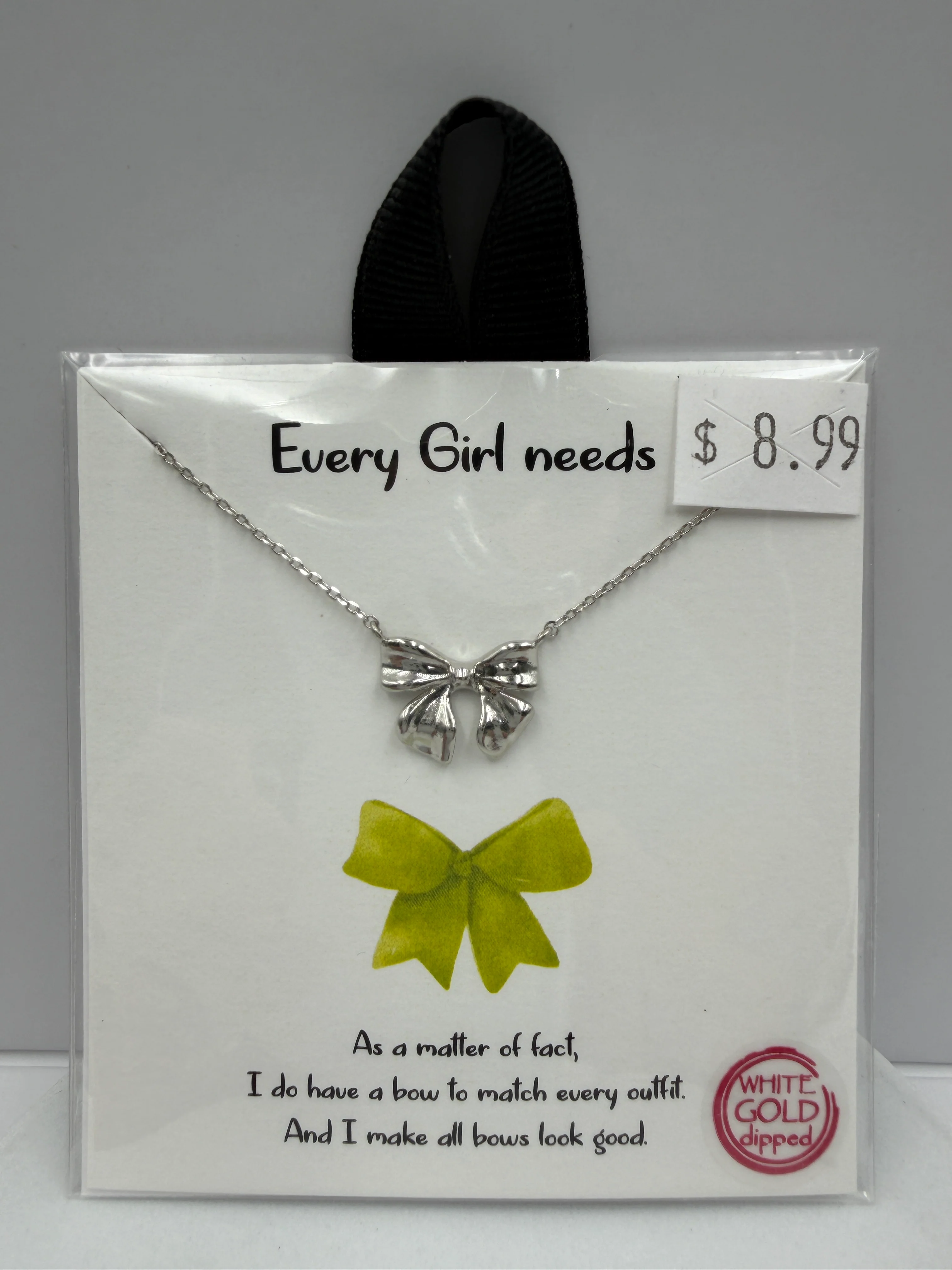 "Every Girl Needs" Bow White Gold Dipped Necklace