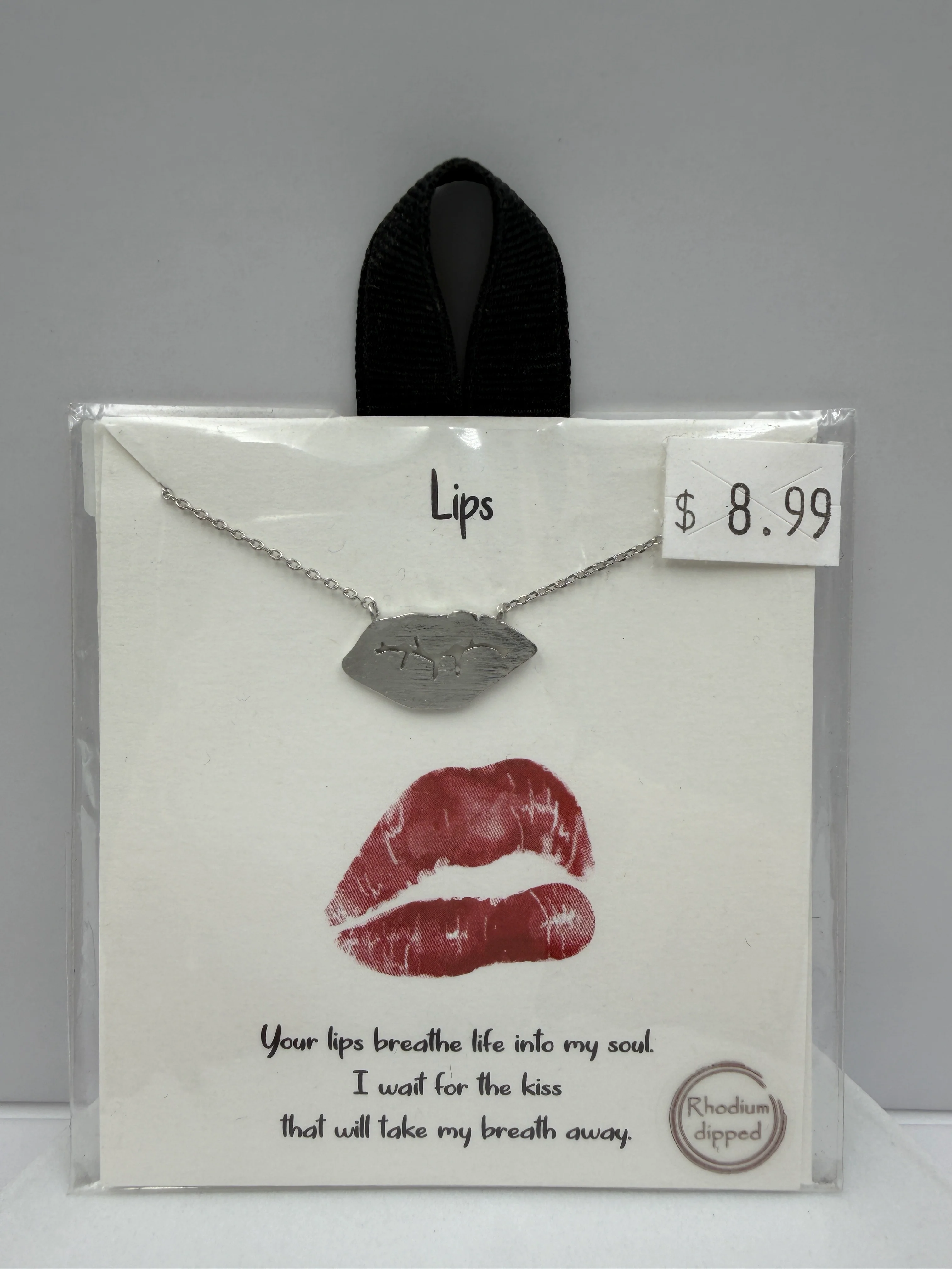 "Lips" Rhodium Dipped Necklace