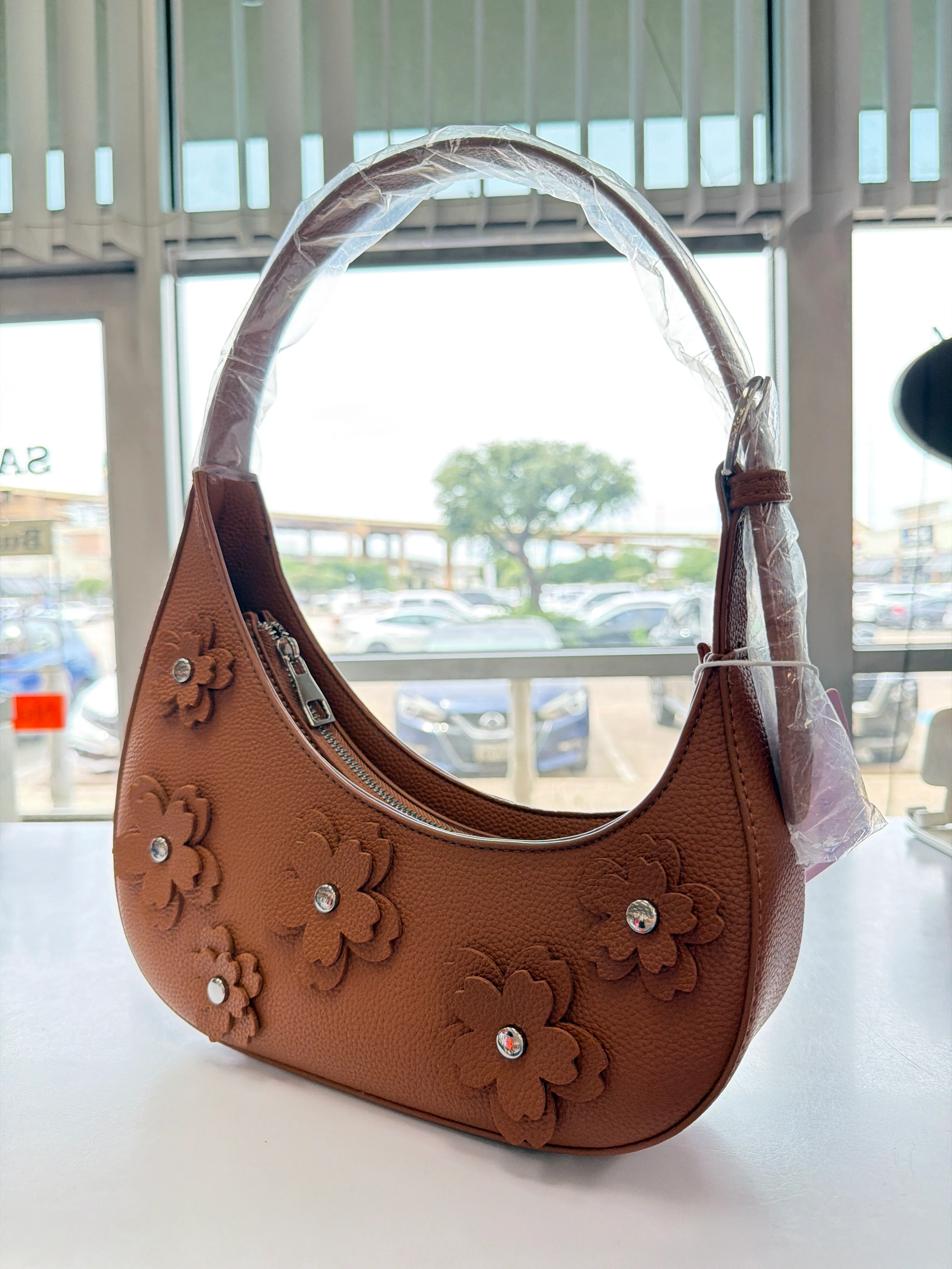 The Floral Crescent Shoulder Bag (Brown) - Image 2