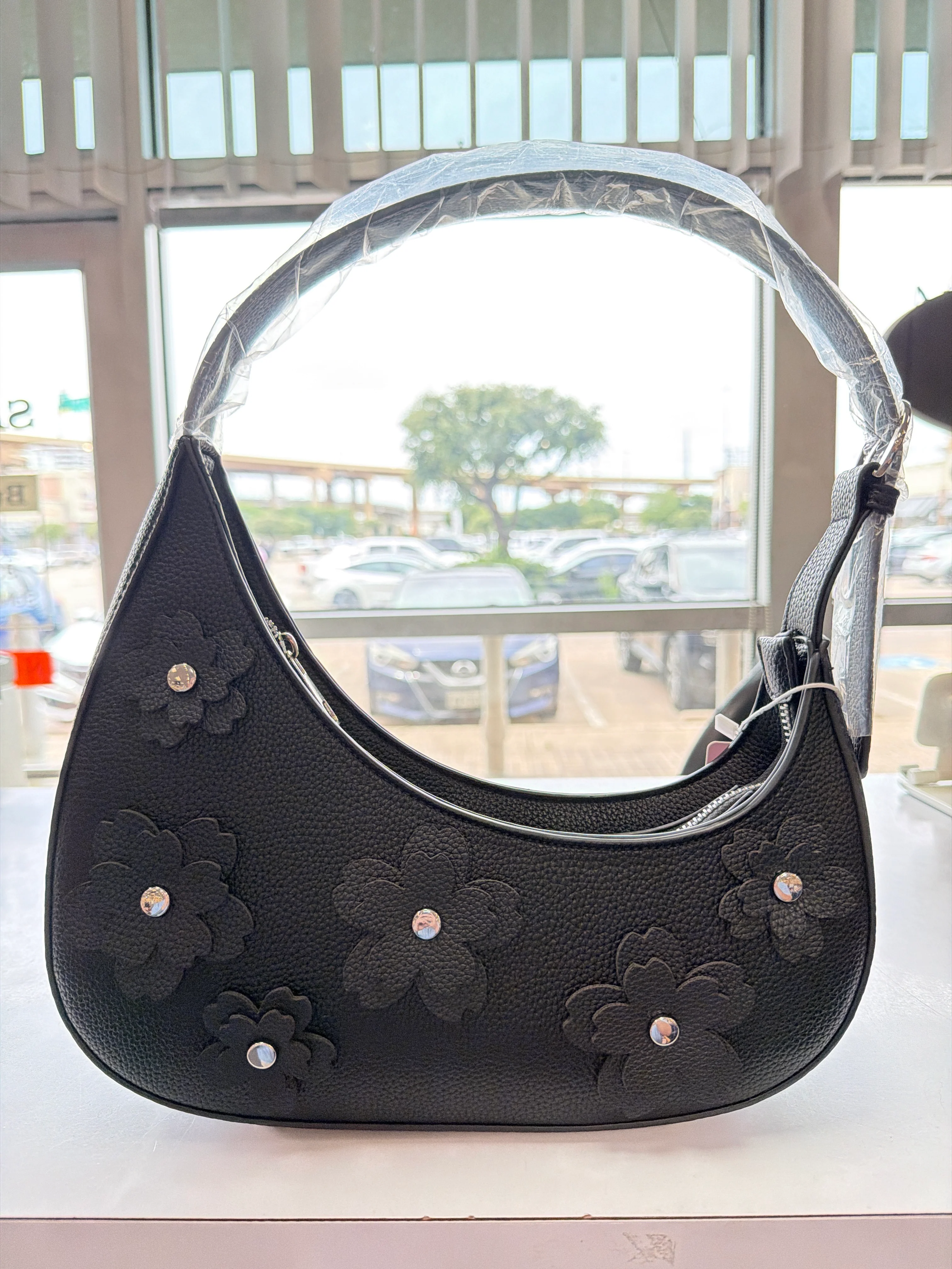The Floral Crescent Shoulder Bag (Black)