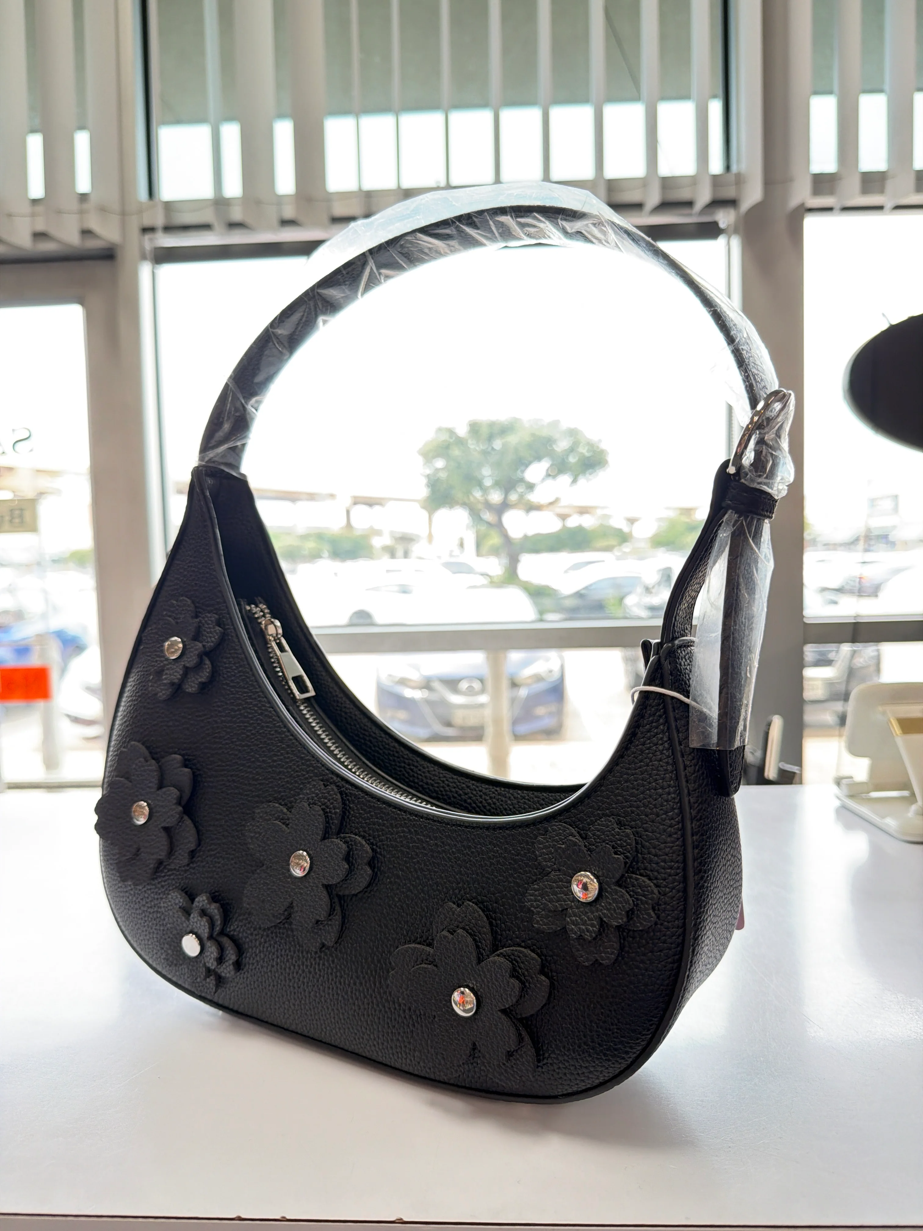 The Floral Crescent Shoulder Bag (Black) - Image 2