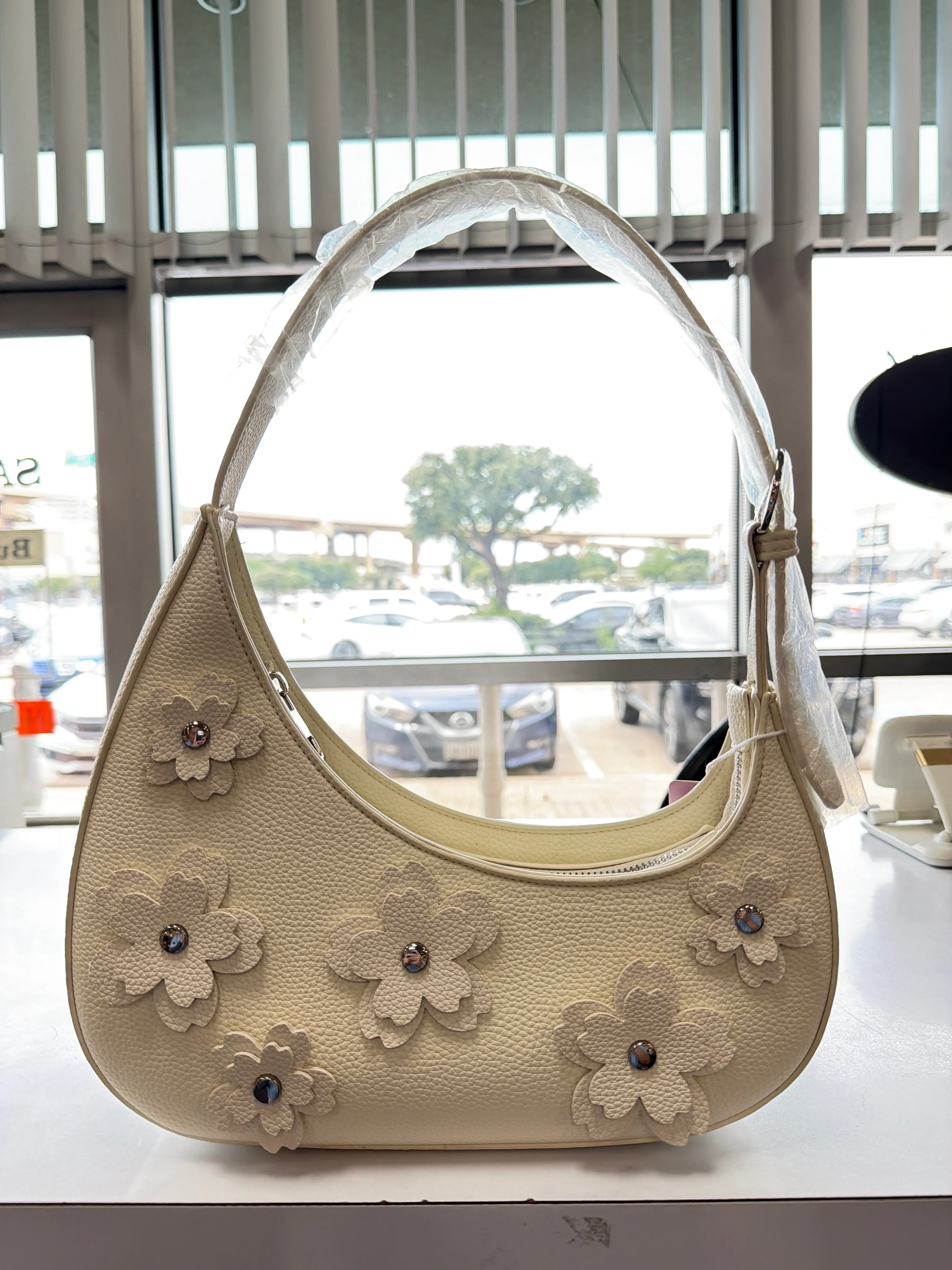 The Floral Crescent Shoulder Bag (Ivory)
