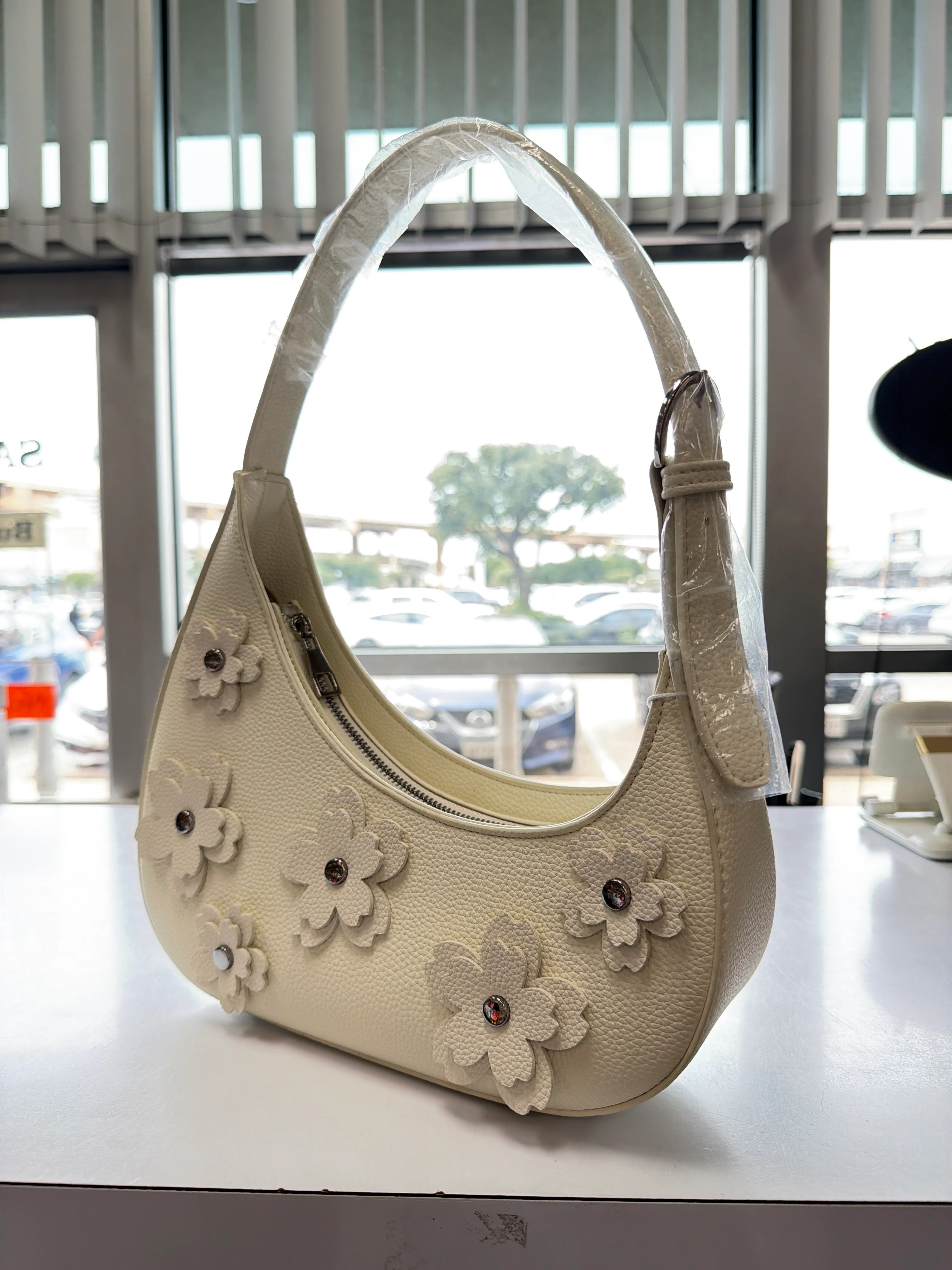 The Floral Crescent Shoulder Bag (Ivory) - Image 2
